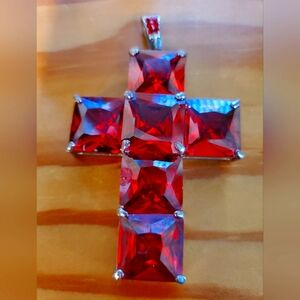 Elegant Red Gemstone Cross Pendant